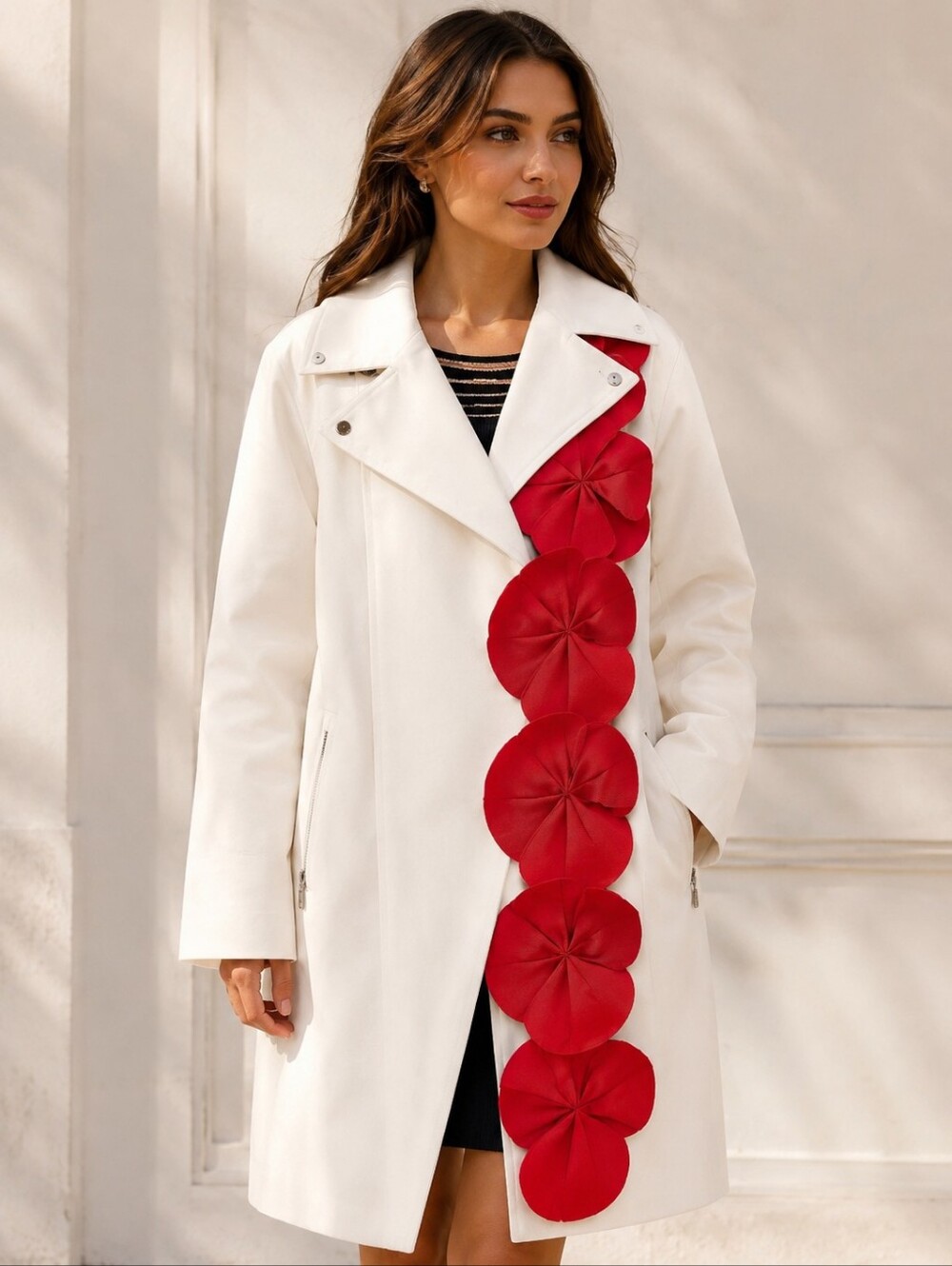 Simply Be White Statement Coat Red Floral Appliqué NWT Flaws Size 14